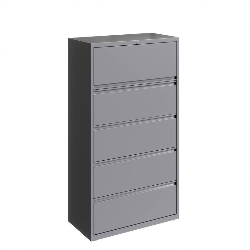 Hirsh 36-in Wide HL10000 Series 5 Drawer Lateral File Cabinet with Posting Shelf and Roll-Out Binder Storage, White - Silver - Legal