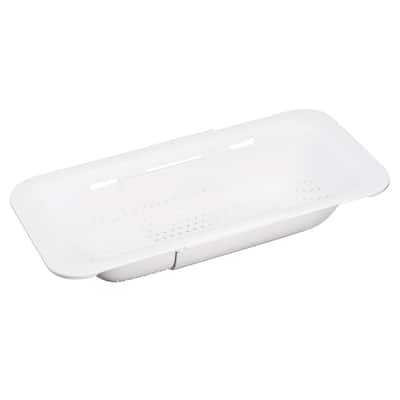 Collapsible Colander Kitchen Over the Sink Strainer Extendable Basket - White - 36.2cm x 20cm x 7cm