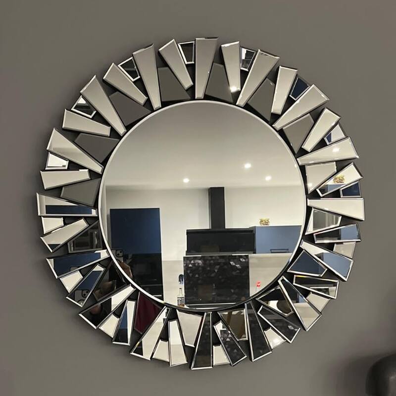 Sunburst Glass Mirror Wall Mounted - 32" Dia