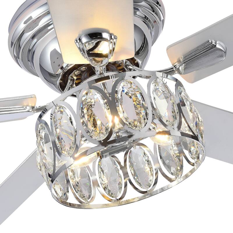 52 inch 5-Blade Flush Mount Crystal Ceiling Fan with Light Remote