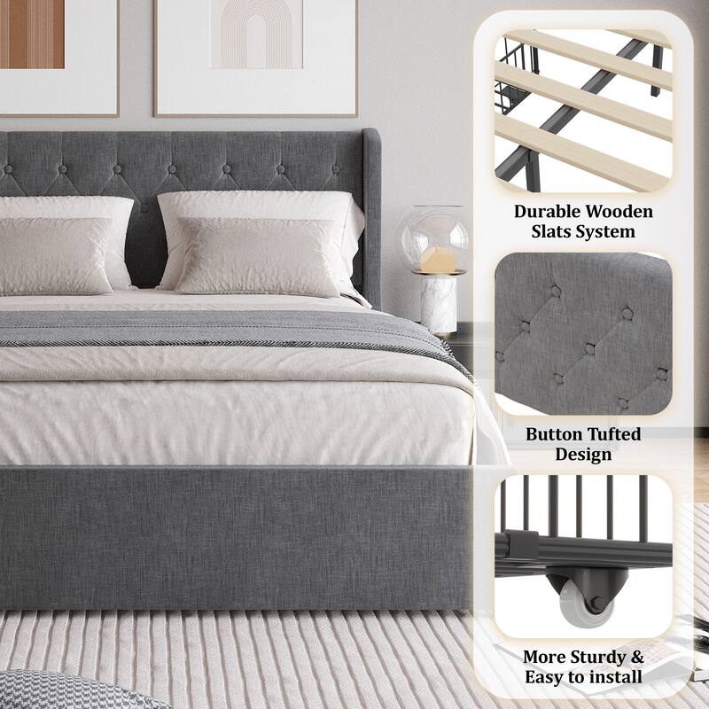Full/Queen Size Bed Frame with 4 Drawers and Headboard,Button Tufted