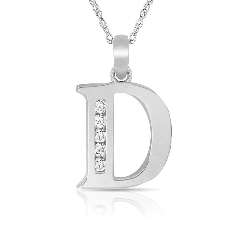 Curata 14k White Gold, 18" Small Channel-set (A-Z) Cubic Zirconia Initial Pendant Necklace