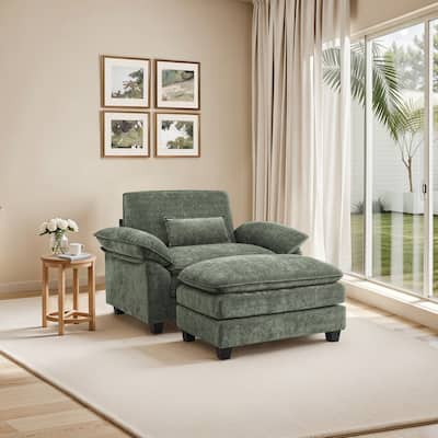 52" W Oversized Accent Chair With Ottoman, Chenille Single Sofa Bed ,Chaise Lounge Chair Indoor,Reading Chairs For Living Room