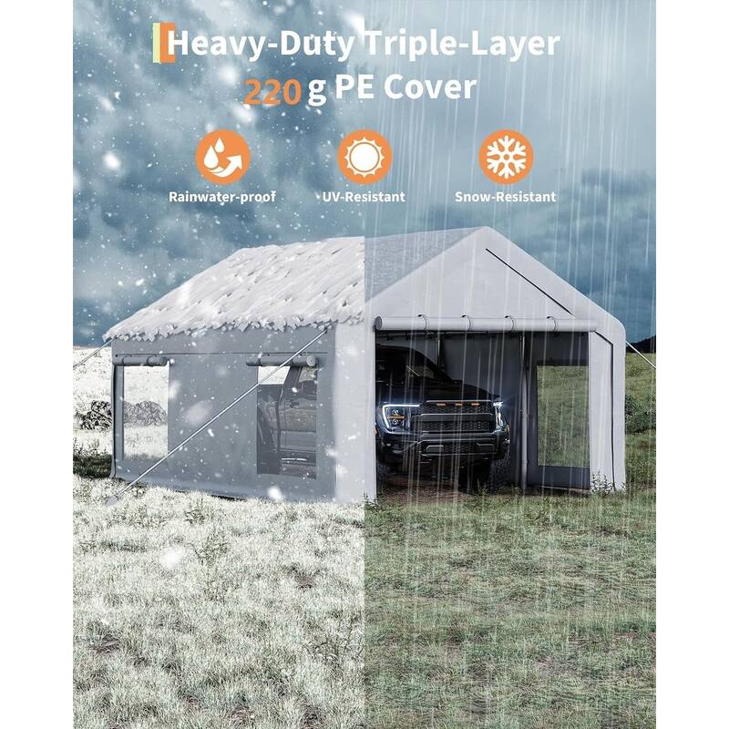 13'x20' Extra Large Heavy Duty Carport Portable Garage Shelter for Car, Truck, SUV - 13X20 Ft