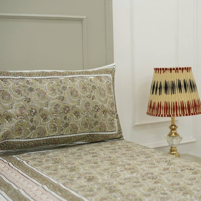 Fabdivine Cotton Hand Block Floral Flat Sheet Bed Room Home Décor Accent Gift