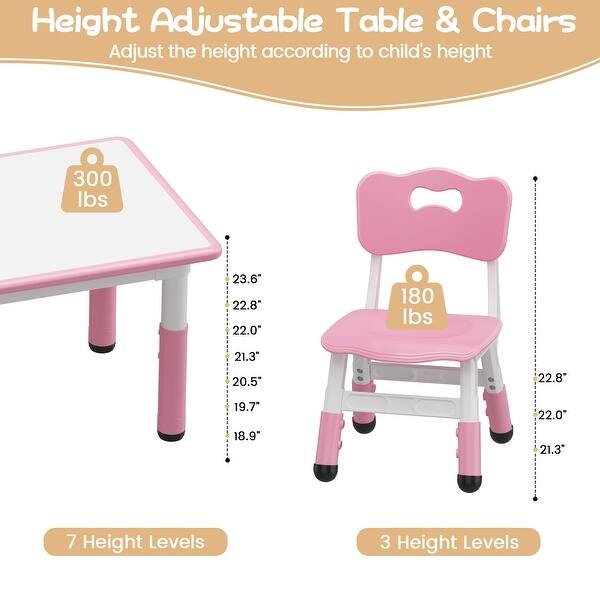 dimension image slide 4 of 6, Kids Table and 4 Chairs Set with Graffiti Desktop Height Adjustable