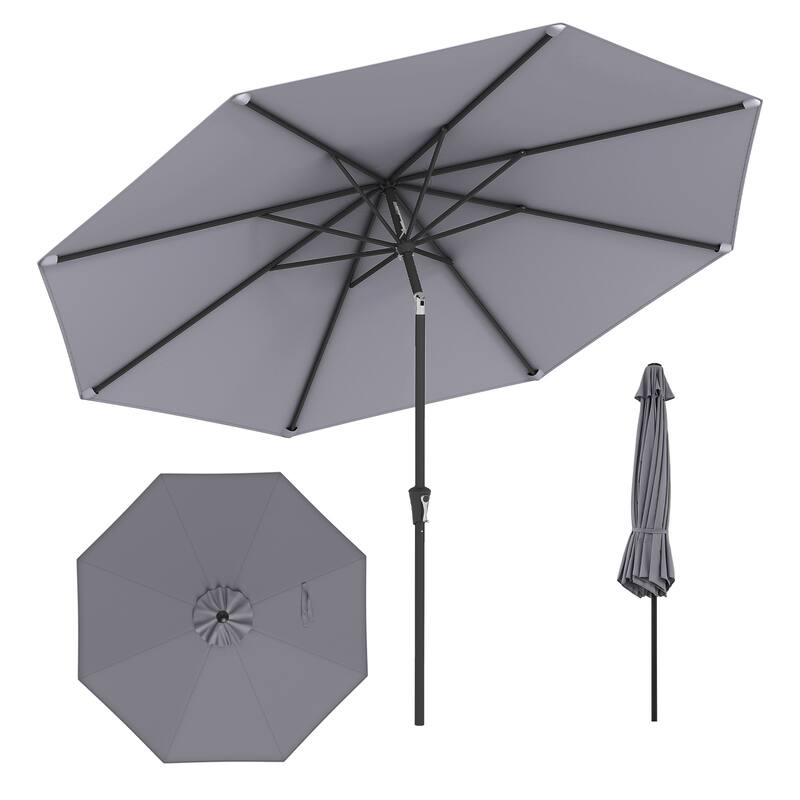 Gymax Patio Heavy Duty Market Umbrella w/ Tilt Mechanism Crank Handle - Grey