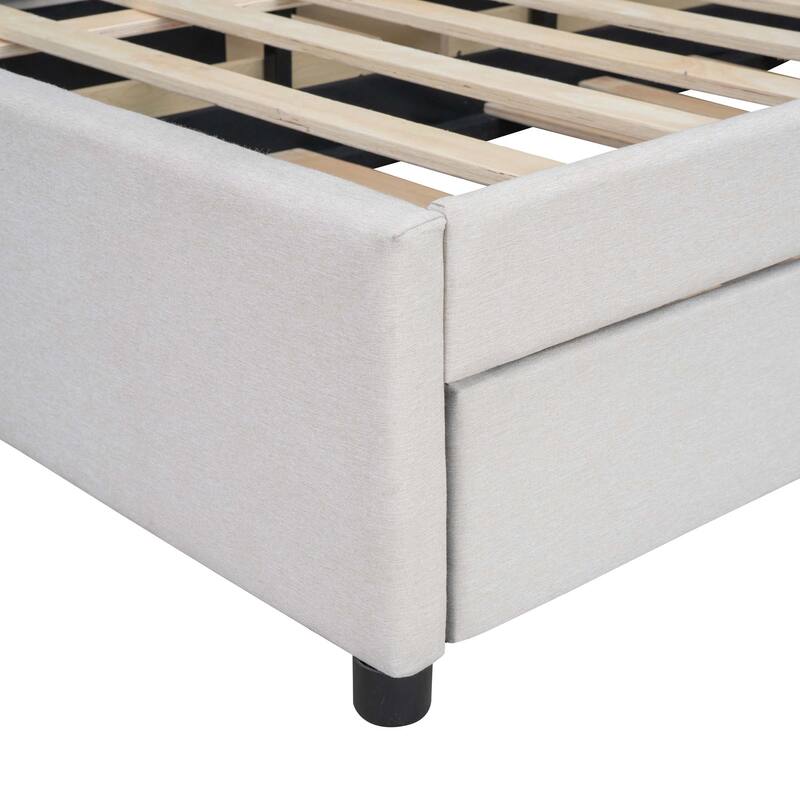 Platform Bed with Brick Pattern Headboard, Trundle & 2 Drawers