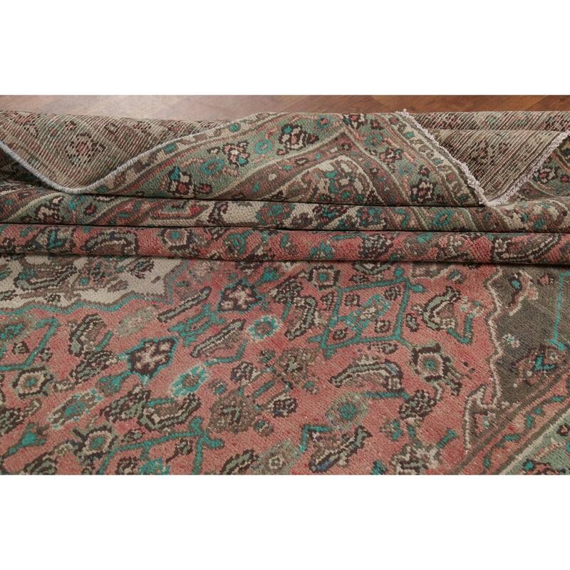 Pink Geometric Hamedan Persian Vintage Area Rug Handmade Wool Carpet - 8'5"x 11'4"