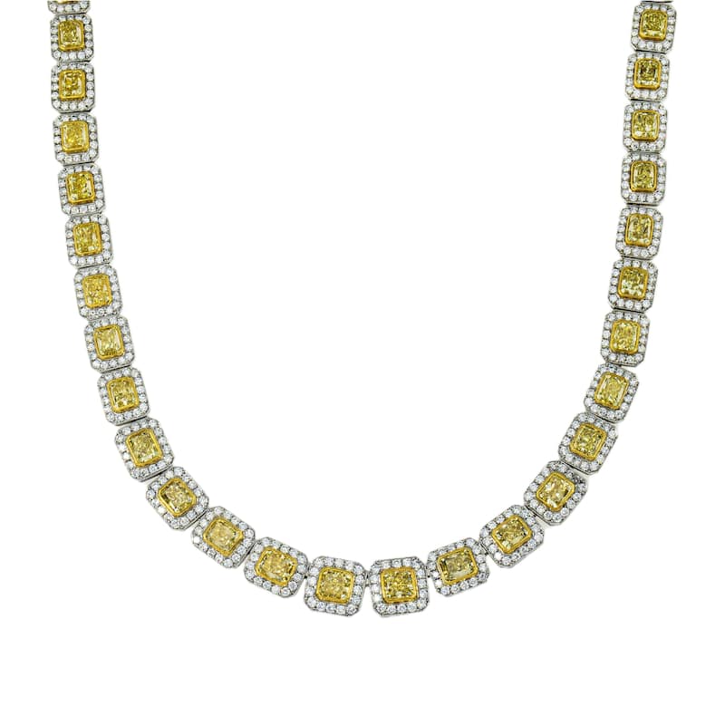 House Of Leon 18K White Gold Canary Yellow Diamond Square Link Chain 38.72ct