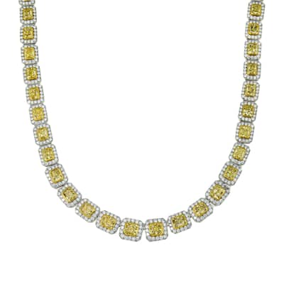 House Of Leon 18K White Gold Canary Yellow Diamond Square Link Chain 38.72ct