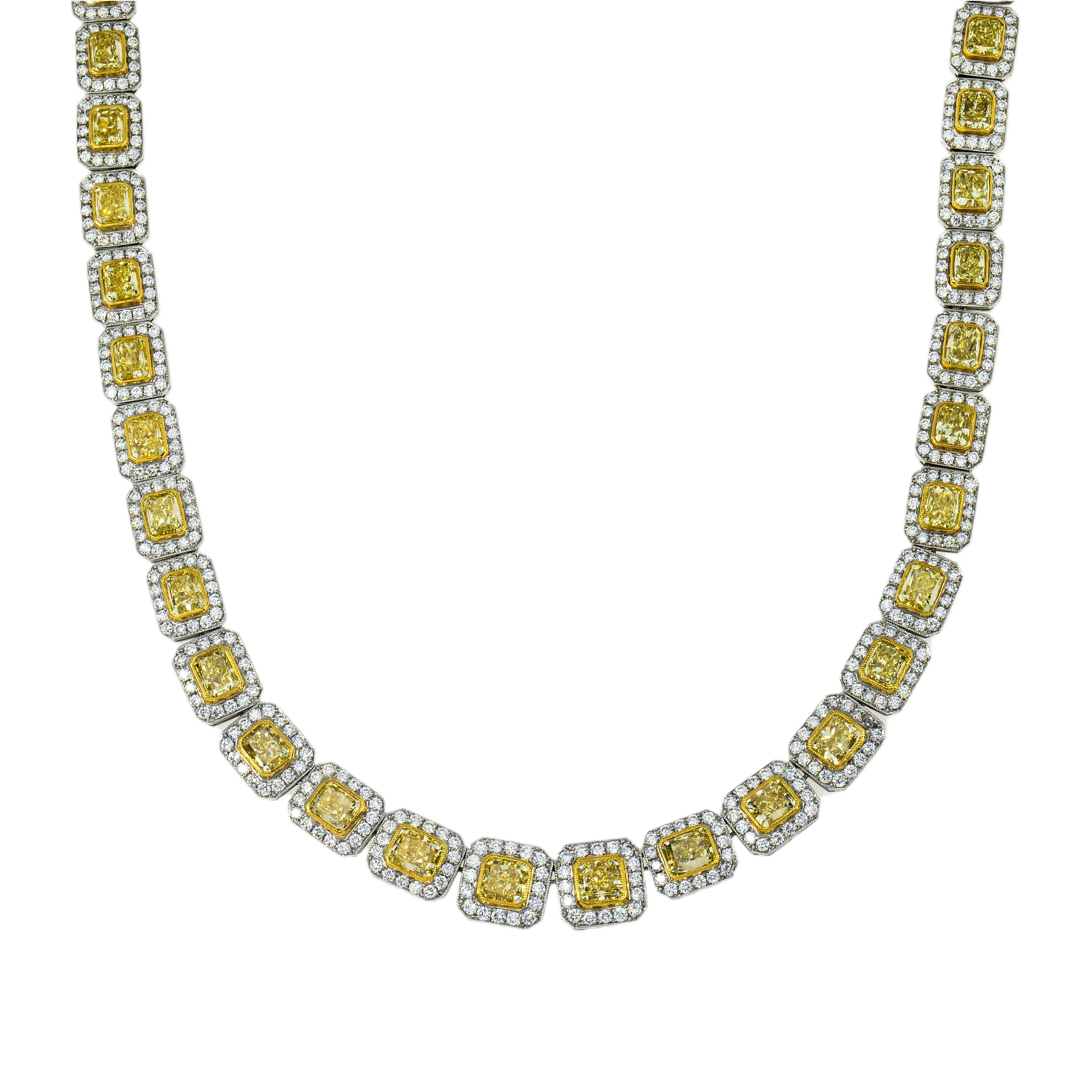 House Of Leon 18K White Gold Canary Yellow Diamond Square Link Chain 38.72ct