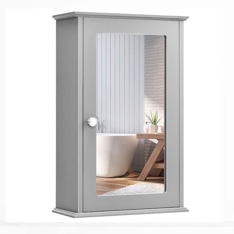 Mirrored Bathroom Cabinet Wall Mount Storage Cabinet with Single Door - Grey