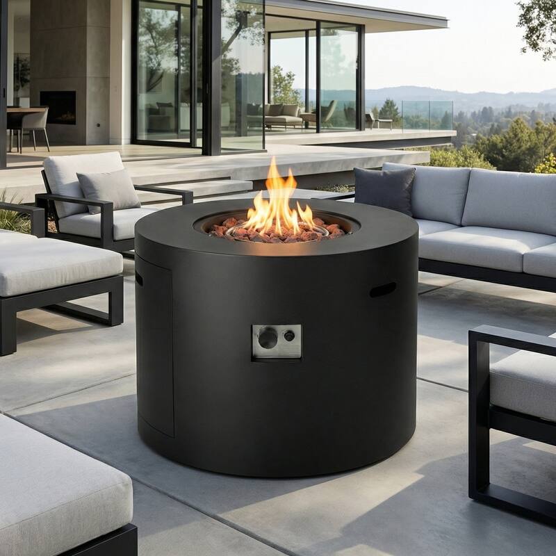 Kinger Home Loren 32-Inch Outdoor Patio Propane Gas Alloy Steel Fire Pit - 32” L x 32” W x 24” H - Black