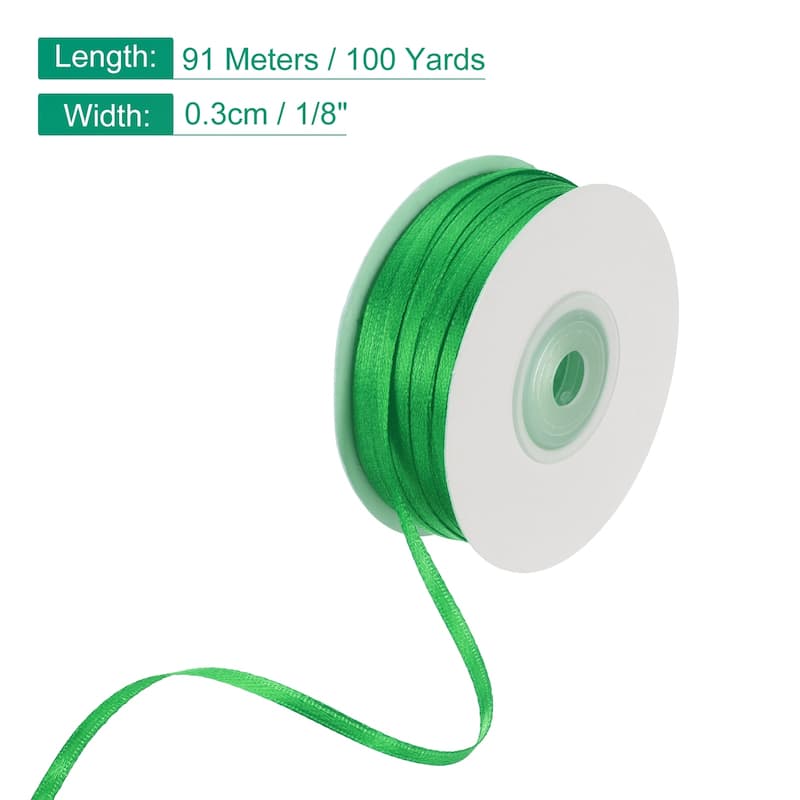 Satin Ribbon, 1/8 Inch x 100 Yards Double Face Satin Ribbon - 1/8 Inch - Green