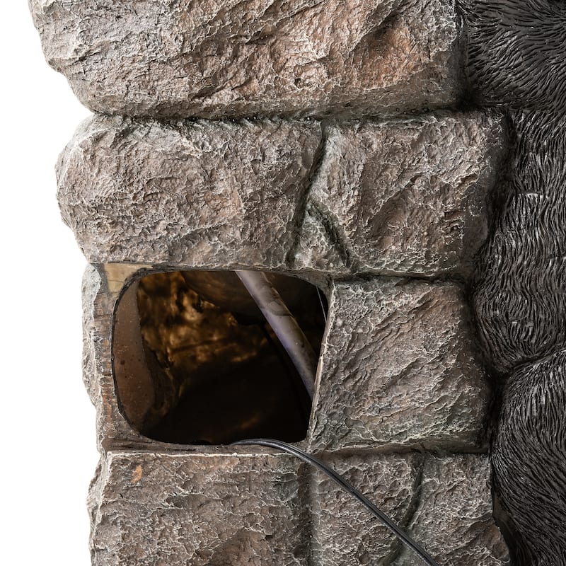 Glitzhome 30.5"H 4-Tiered LED Lighted Mom & Baby Bear Polyresin Outdoor Floor Fountain