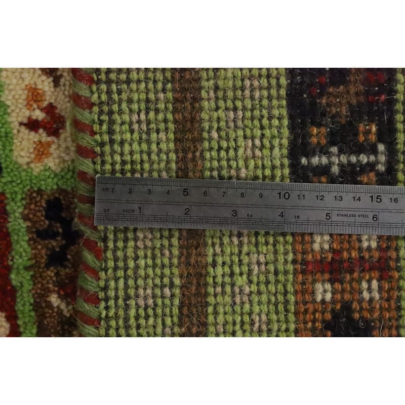 Hand Knotted Oriental 100% Wool Carpet Tribal Animal Pictorial Green Gabbeh Area Rug - 1' 4'' X 1' 4''