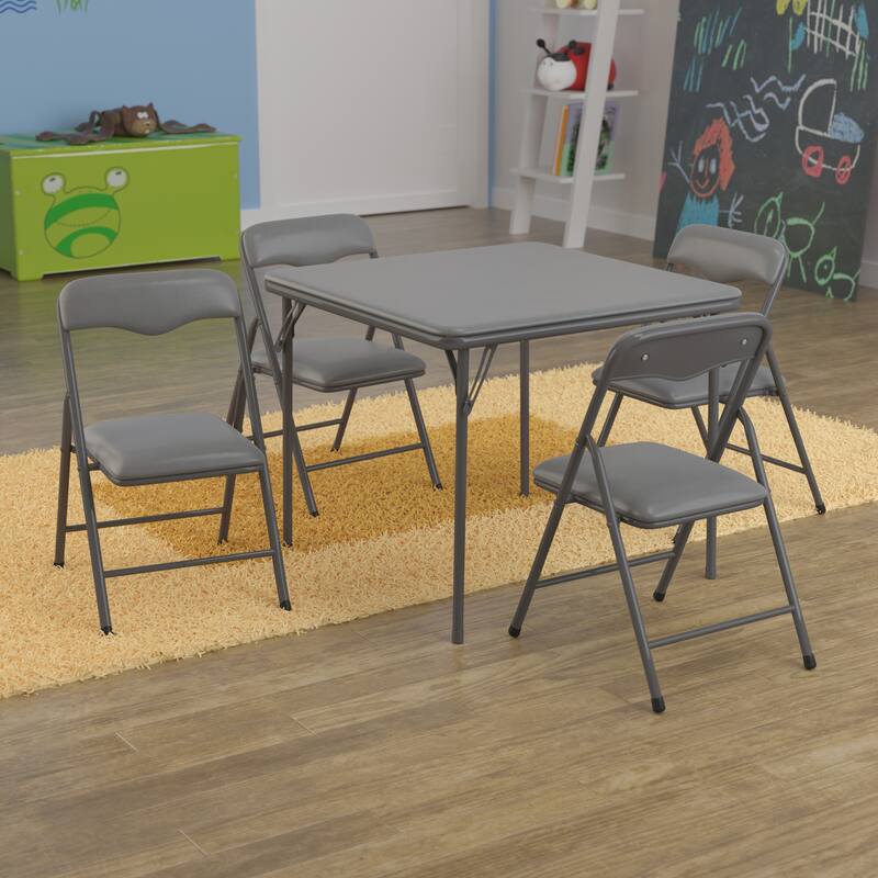 Kids 5-Piece Classroom Folding Table and Chairs Set - 2'0" x 1'8" x 2'0" Square - Grey