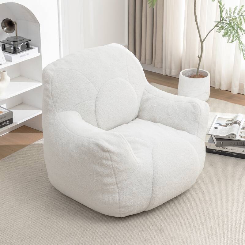 Bean Bag Chair Soft Fluffy Lazy Sofa with Memory Foam - White Teddy