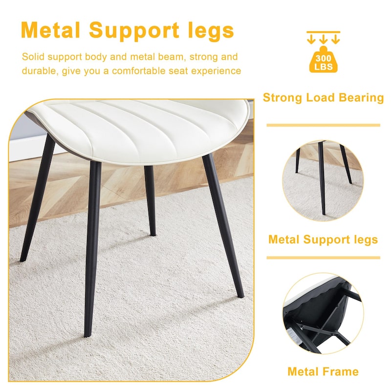 Extended Seat Cushion PU Dining Chair Set of 4 Ergonomic Design Lntegral Metal Leg Structure