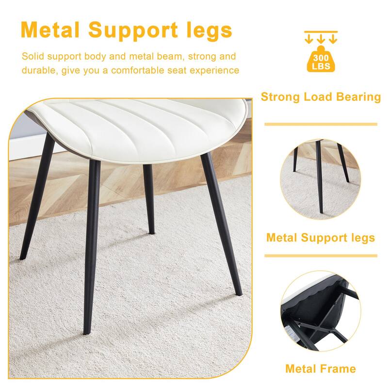 Roomfitters PU Dining Chairs with Extended Cushions and Metal Legs, Ergonomic Design Set of 4 for Modern Homes