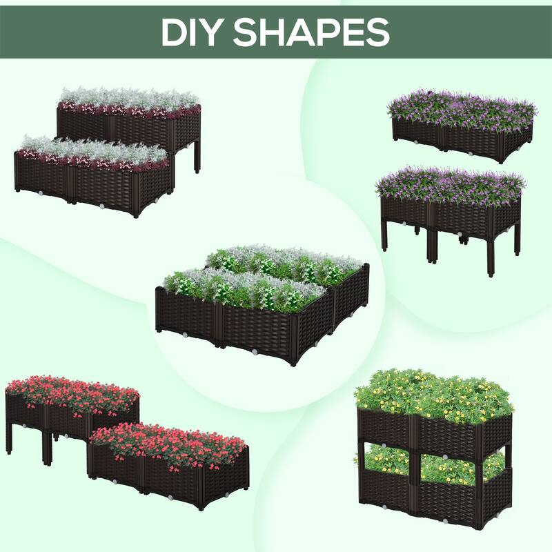 Raised Plastic Planter Box with Self-Draining for Flower and Vegetable