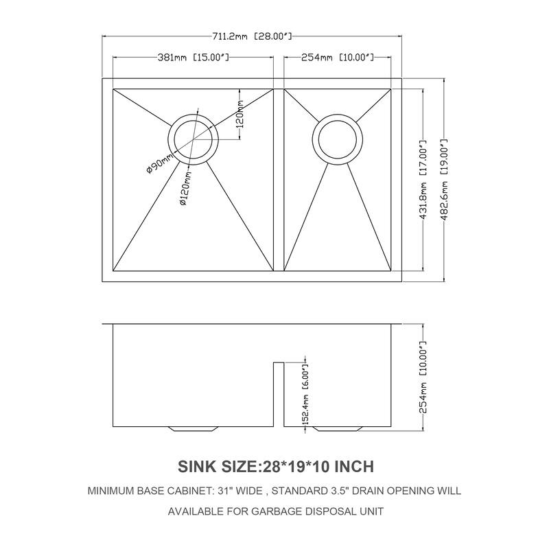 Undermount Double Bowl(60/40) Kitchen Sink 16 Gauge with Two 10" Deep Basin
