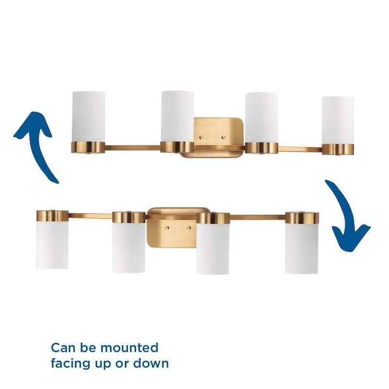 Elevate Collection Four-Light Brushed Bronze Etched White Glass Mid-Century Modern Bath Vanity Light - 7.5" x 34.5" x 7.75"