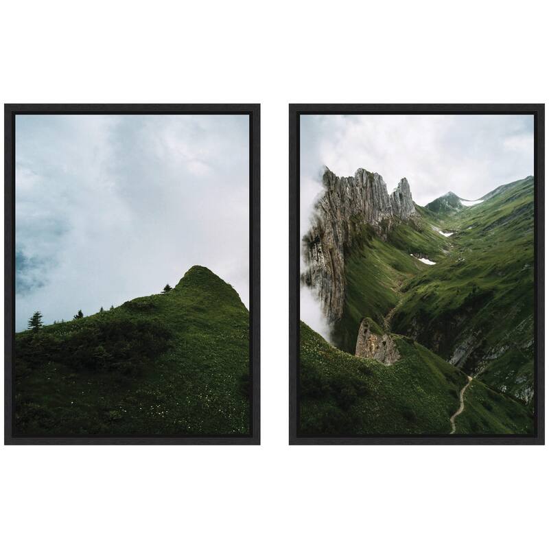 Kate and Laurel Sylvie Mountain Ridge and Green Meadow Framed Canvas Art Set by Michael Schauer