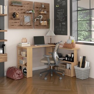 Corner Computer Desk Natural L Shaped Corner Desk with Storage Shelves ...