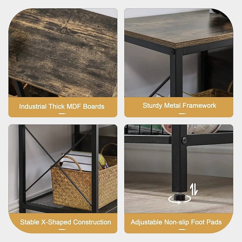 Industrial Farmhouse Metal Wood TV Stand with Storage Shelves - 55.11” Long x 15.74” Wide x 20.47” Tall