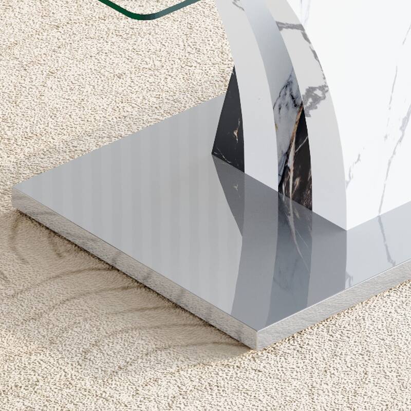 Stylish Dining Table and Chair Set, Modern Rectangular Glass Table with Upholstered Linen Chairs for Kitchen, Dining Room