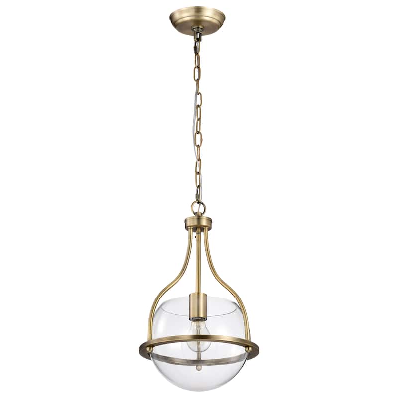 Amado 1 Light Pendant - 10 Inches - Vintage Brass Finish - Clear Glass - Vintage Brass