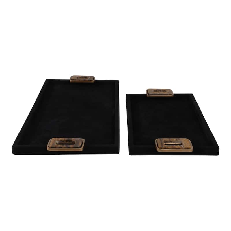 Metal Decorative Trays with Wood Handles (Set of 2) - 16/22" Black - 22" x 12" x 1"