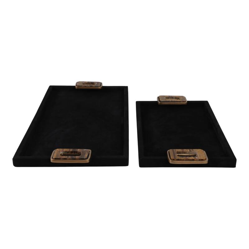 Metal Decorative Trays with Wood Handles - Set of 2 -Black, 16" - 22.0"