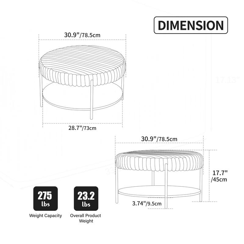 30.9"Wide Upholstered Round Ottoman