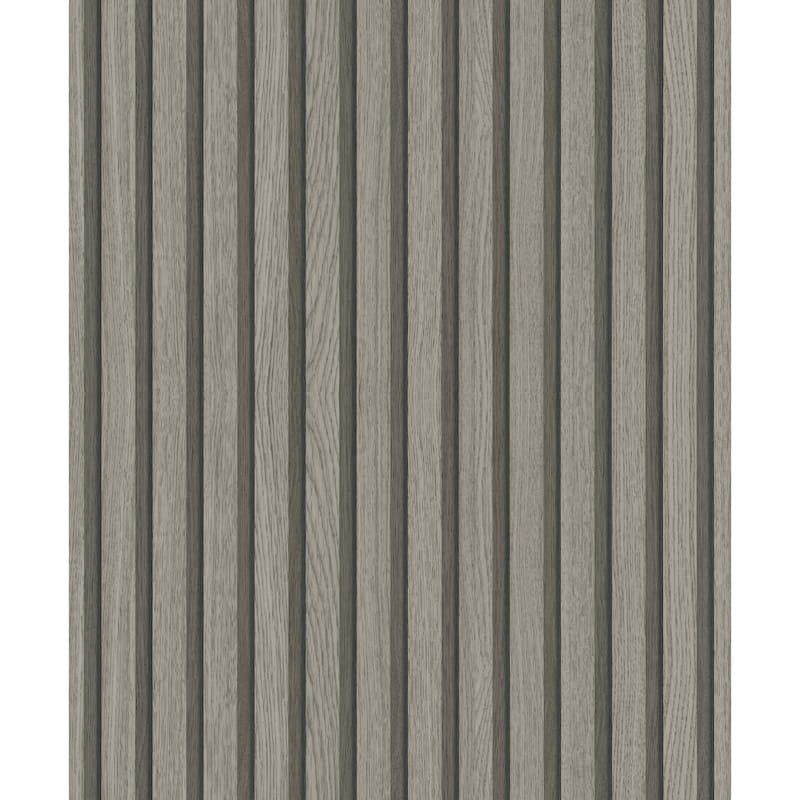 Galerie Wallcoverings Eden Collection Wood Slat Stripe Vinyl on Non-Woven Matte Wallpaper Roll - 33 feet x 21 inches - Grey