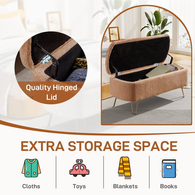 Ouyessir Modern Sherpa Storage Bench, Ottoman with Storage