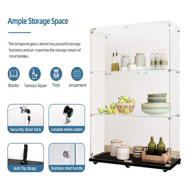 Glass Display Cabinet,Wine Cabinet,Storage Cabinet,File Cabinet, Tempered Glass Top,Bluetooth Led Light Strip,With Door Lock