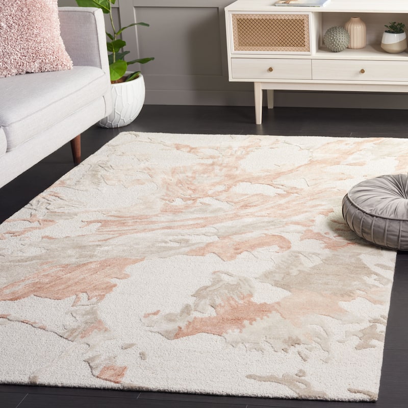 SAFAVIEH Handmade Fifth Avenue Teodorina Mid-Century Modern Wool Rug - 5' x 8' - Beige/Rust
