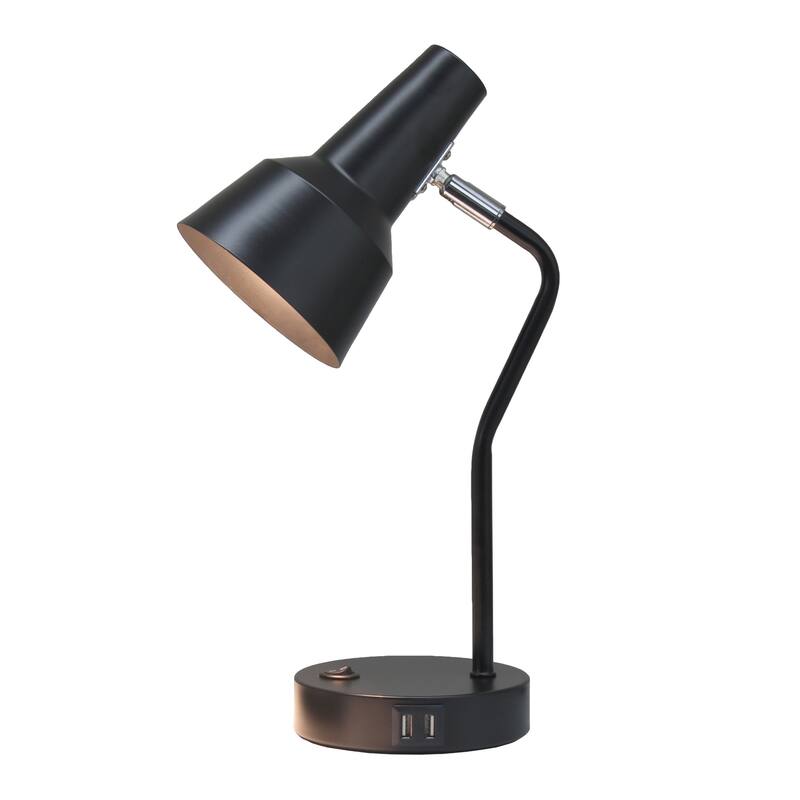 Gooseneck Desk Lamp with Adjustable Shade - 15.25" - Black