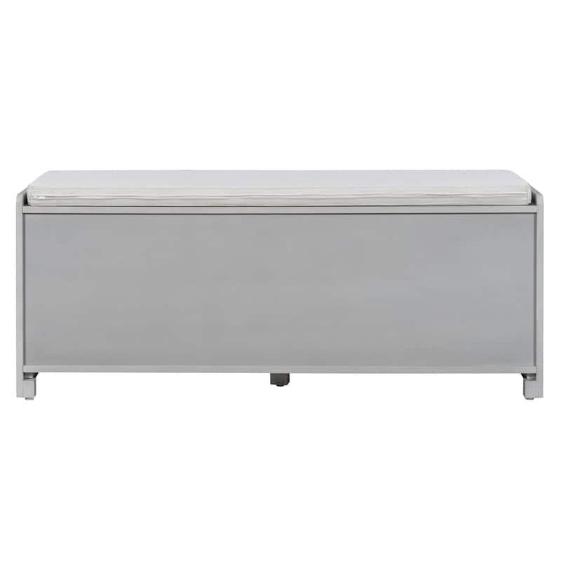 Rustic 47.4" Storage Bench Multifunctional Wooden Entryway Organizer with Removable Cushion and Rattan Doors