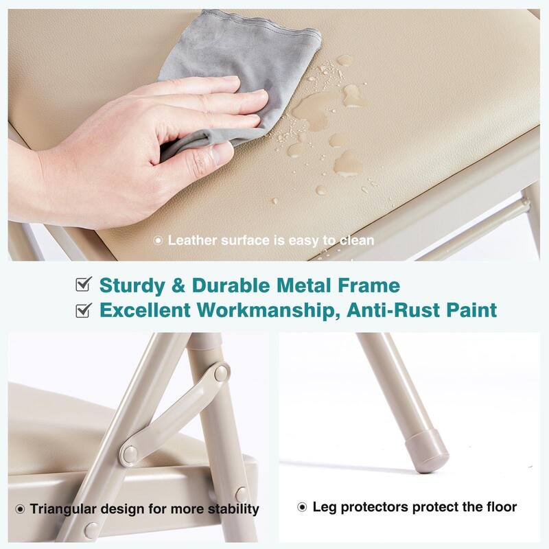 Rossetta Refined Style Set of 4 Leather-Padded Folding Chairs, Quick-Folding & Space-Saving