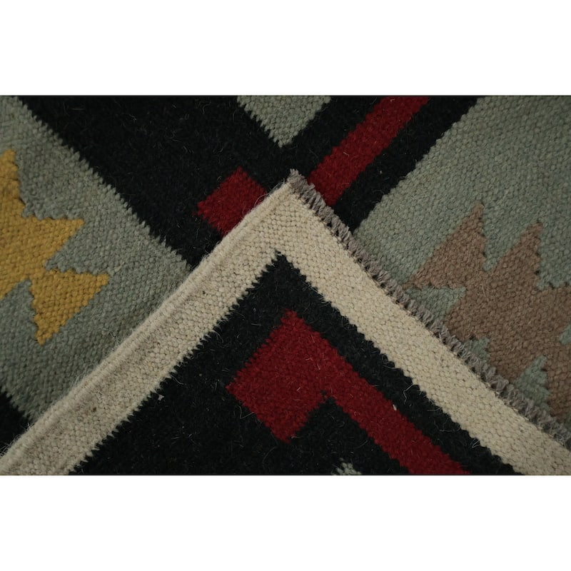 Hand Woven Oriental 100% Wool Carpet Southwestern Tribal Green Kilim Area Rug - 8' 1'' X 5' 2''