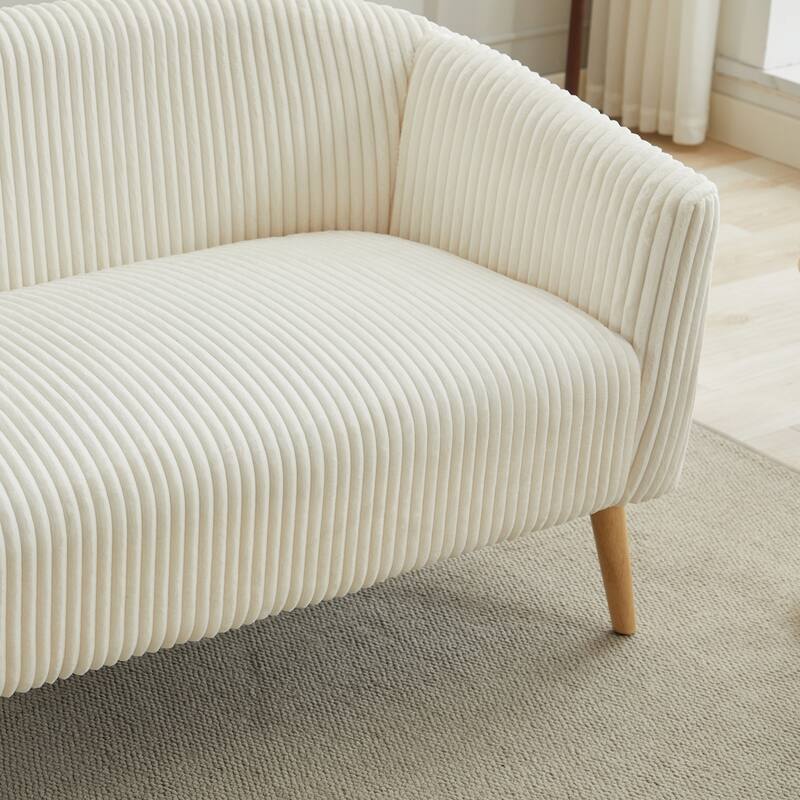 50.78" Modern Loveseat Couch Sofa, Corduroy Fabric Upholstered 2-Seat Sofa, Loveseat with Wooden Nature Legs