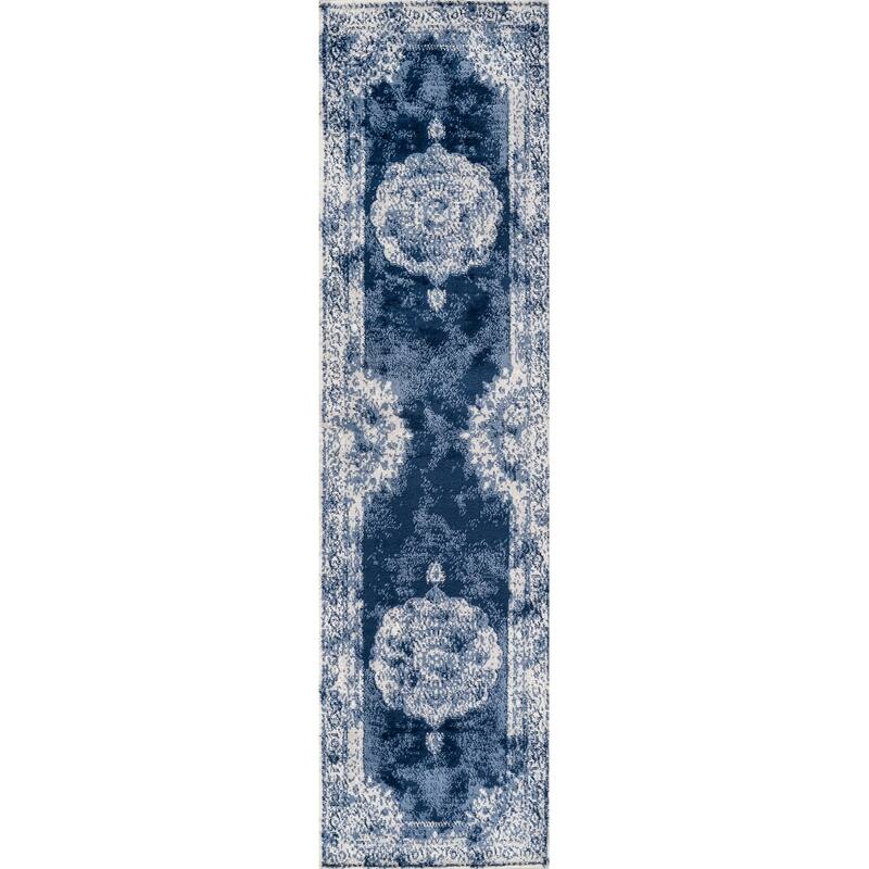 JONATHAN Y Soleiman Cottage Medallion Area Rug - 2 X 10 - Ivory/Navy