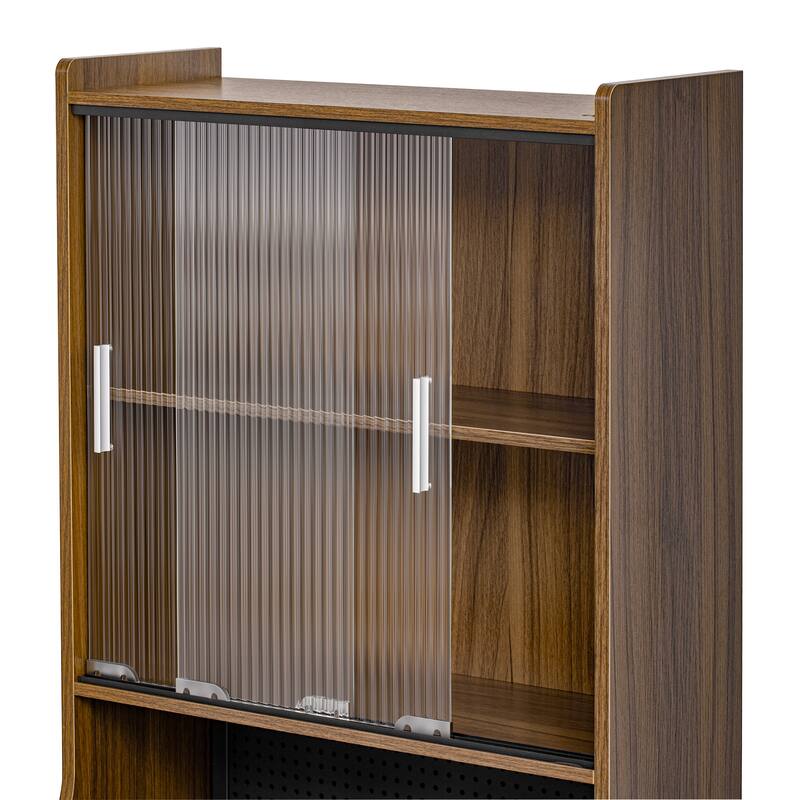 Folding Storage Cabinet Convertible Student Desks with Bookcase, Cat Sratcher and Round Hole All-in-one Writing Desk Corner Desk