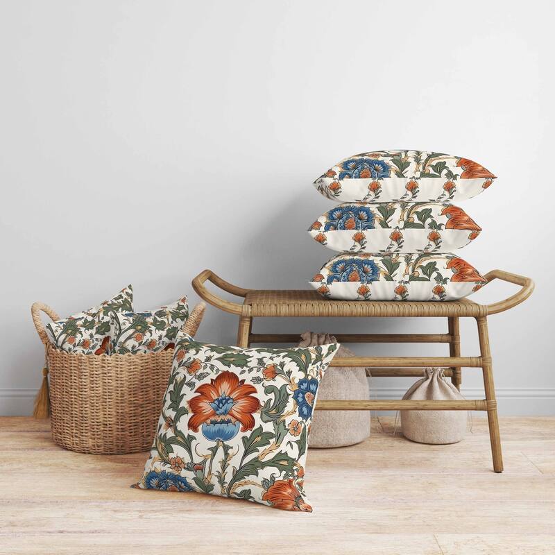 Mughal Era Garden Treasures Faux Suede Reversible Throw Pillow Green and Red