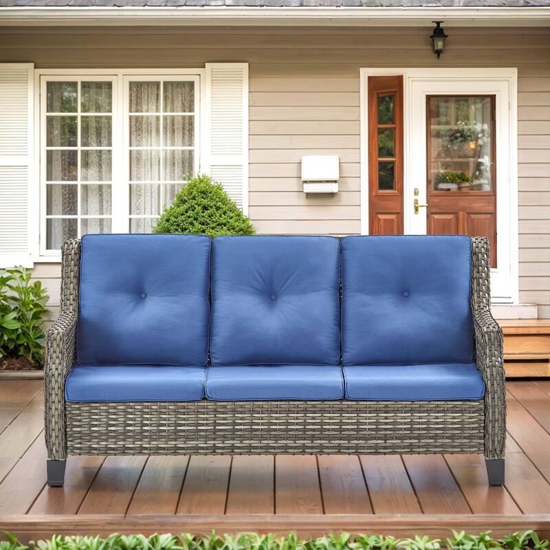 Gymojoy 3-Seat Outdoor Sofa, All-Weather PE Wicker - 1-Piece