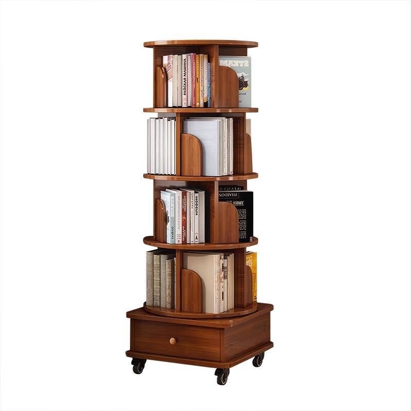 Rotating Bookshelf with Drawer,360 Display 5 Tier Bookshelf,Floor Standing Bookcase Storage Rack,Narrow Book Shelf Organizer